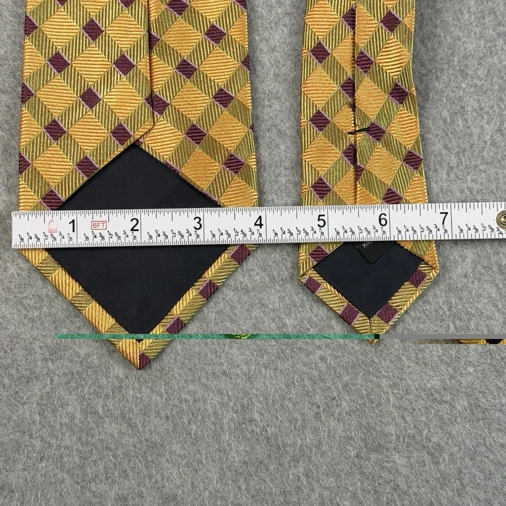 Vintage Garrick Anderson Silk Tie USA Gold Green Geometric Handmade 58 X 4